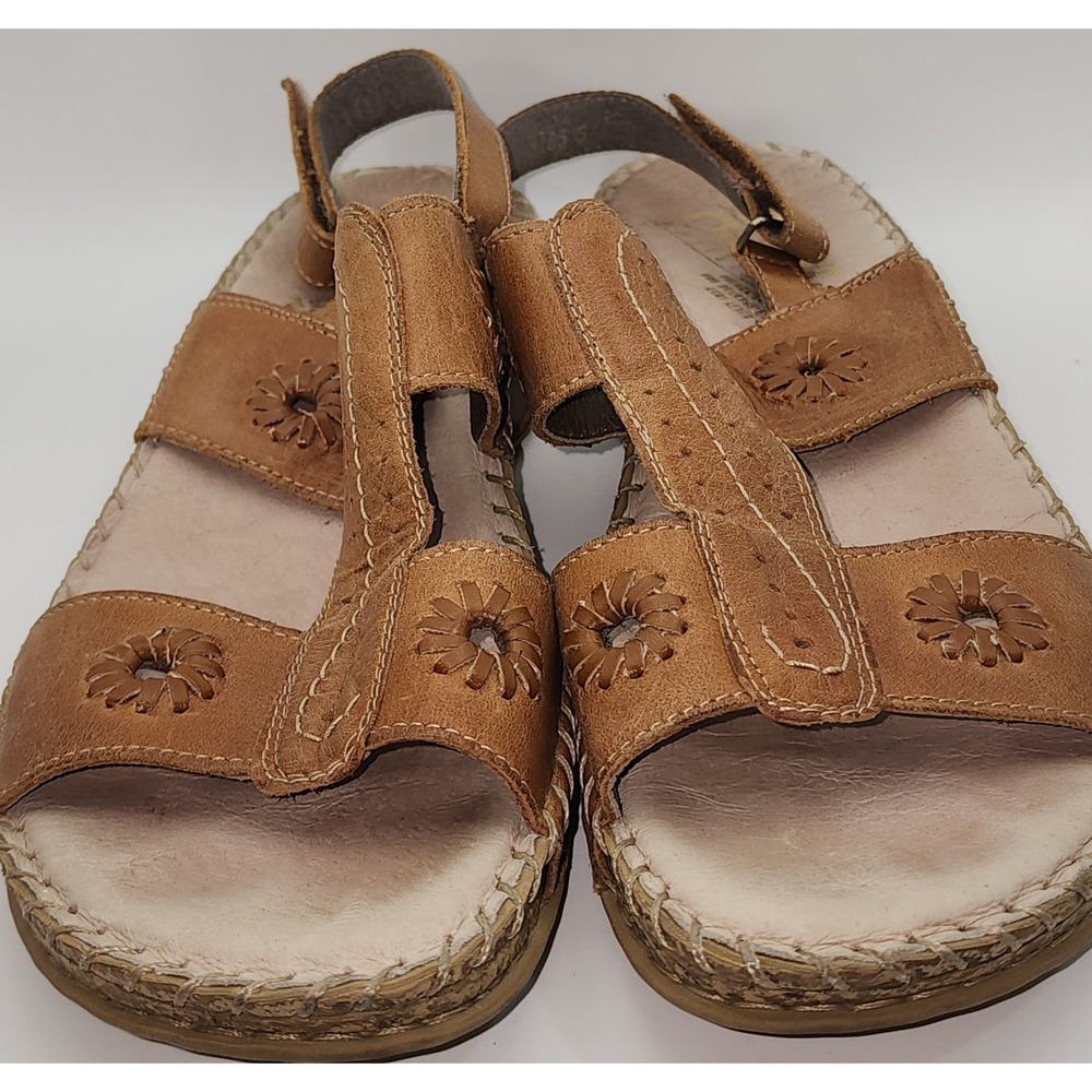 Rieker Antistress Tan Brown Leather Floral Cutout Slingback Sandals Womens 42